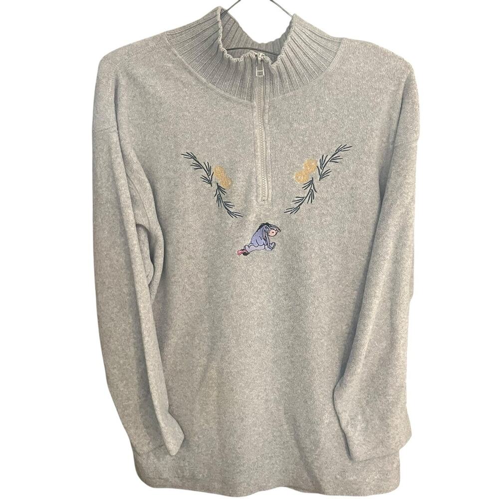 Vtg Disney Winnie the Pooh women's L 1/4 zip fleece sweater Eayore